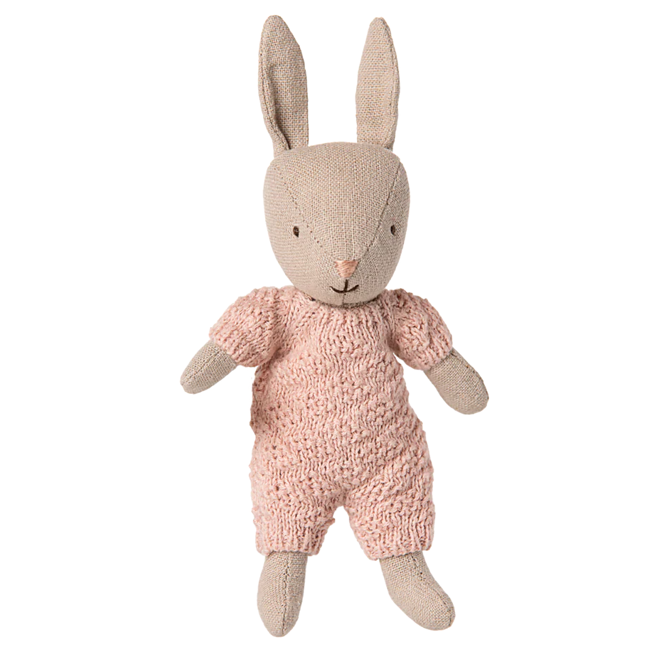 Maileg - Hare - Micro - Sand - Rosa strikket dragt
