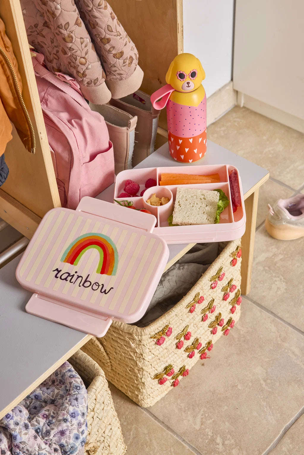 Madkasse med 6 Rooms -  Plastic - Pink ABC Rainbow Print