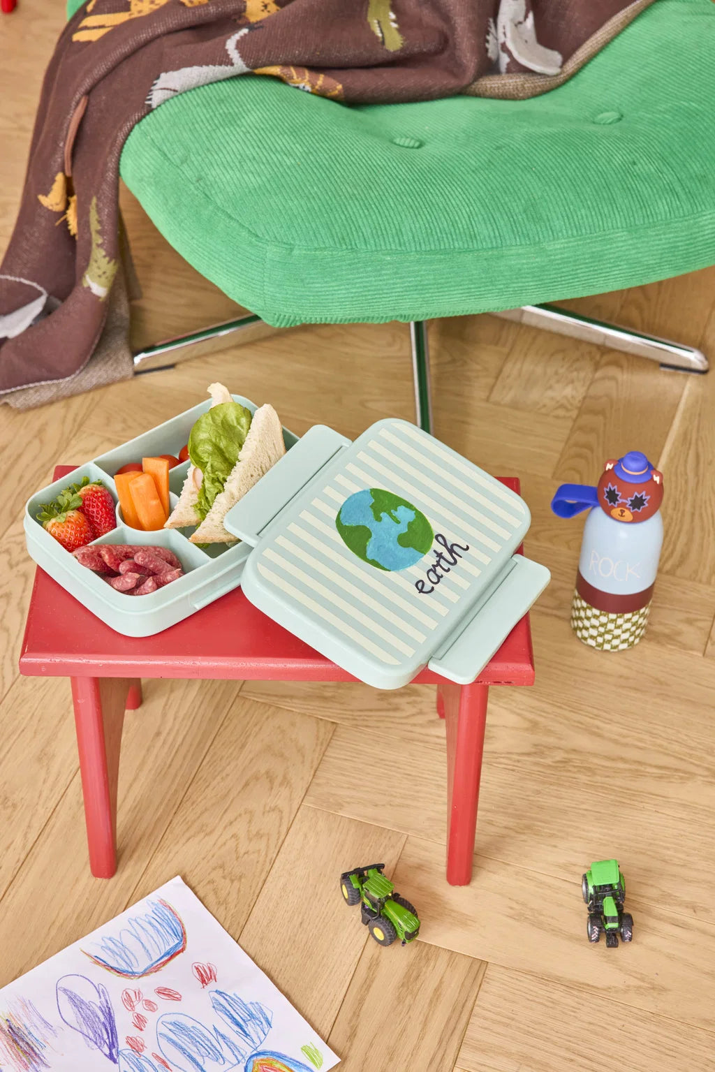 Madkasse med 6 Rooms - Plastic - Pink ABC Earth Print