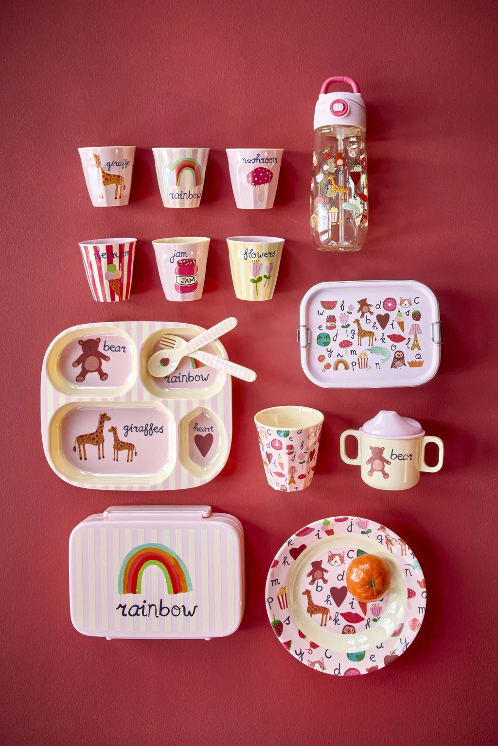 Madkasse med 6 Rooms -  Plastic - Pink ABC Rainbow Print