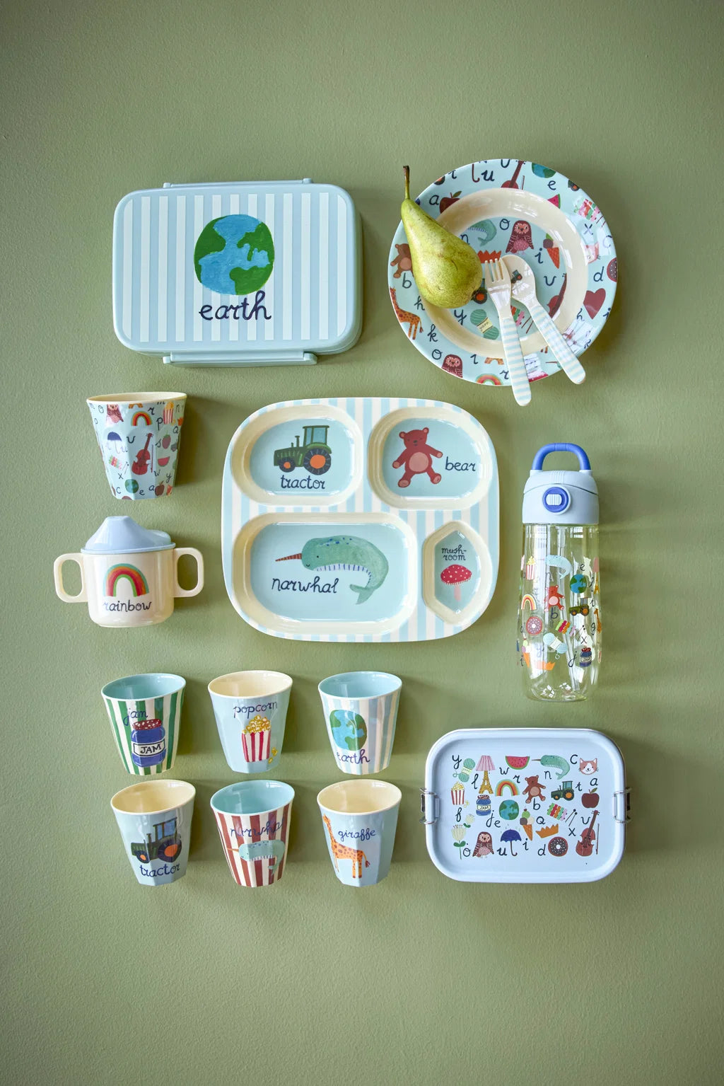 Madkasse med 6 Rooms - Plastic - Pink ABC Earth Print