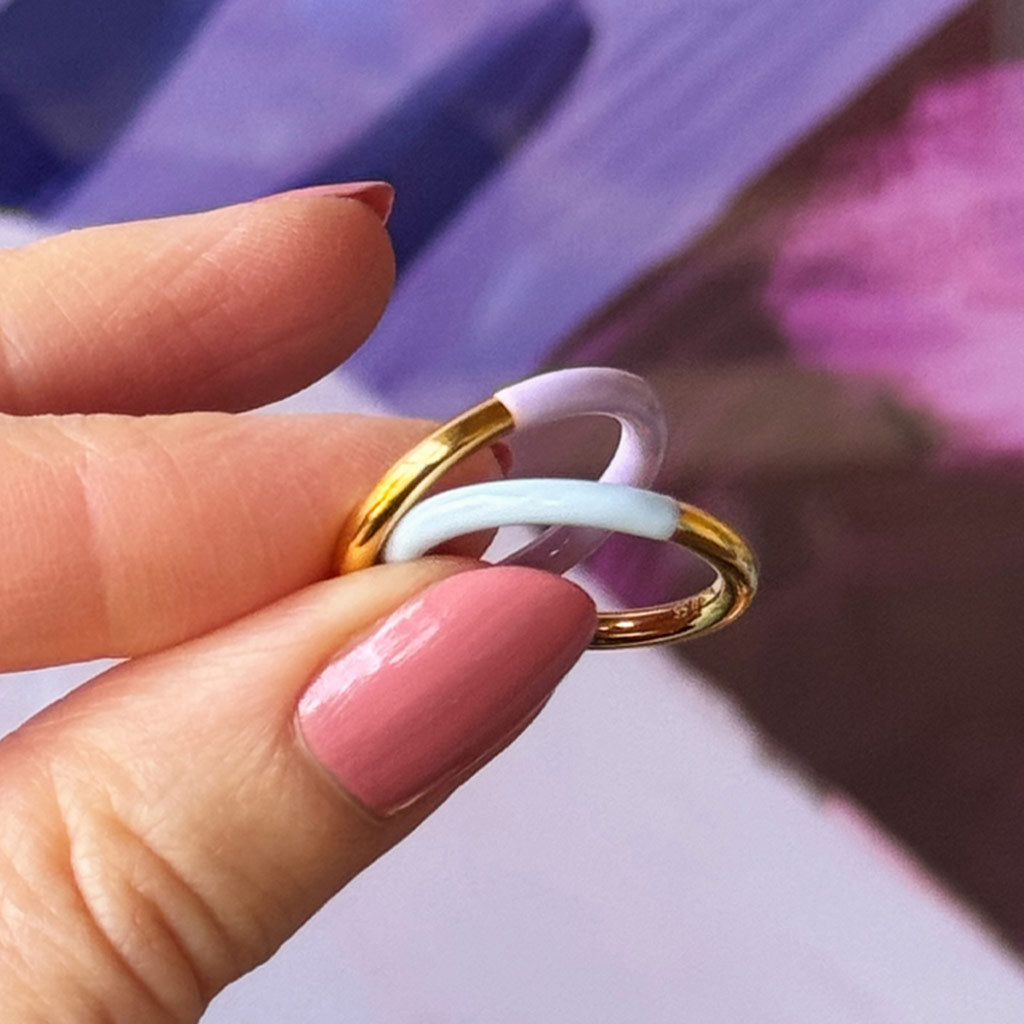 Fingering - Double Color Ring Gold - forgyldt Gold/Skyride Blue