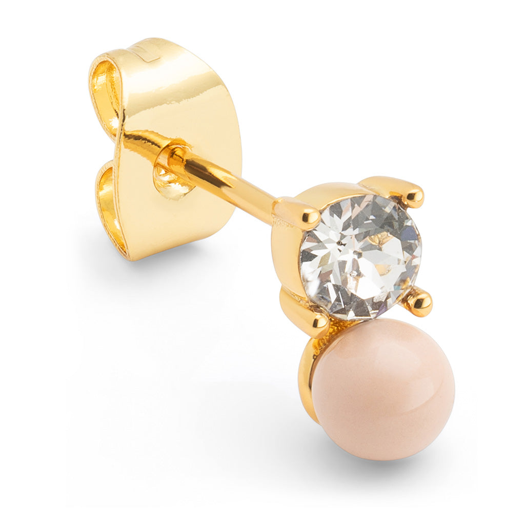 Ørestik - Diamond Eye earring -  Dusty Peach/Crystal - Forgyldt
