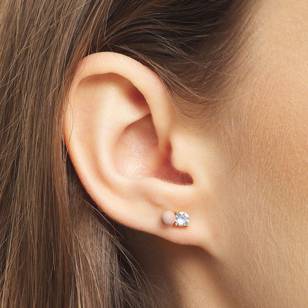 Ørestik - Diamond Eye earring -  Dusty Peach/Crystal - Forgyldt