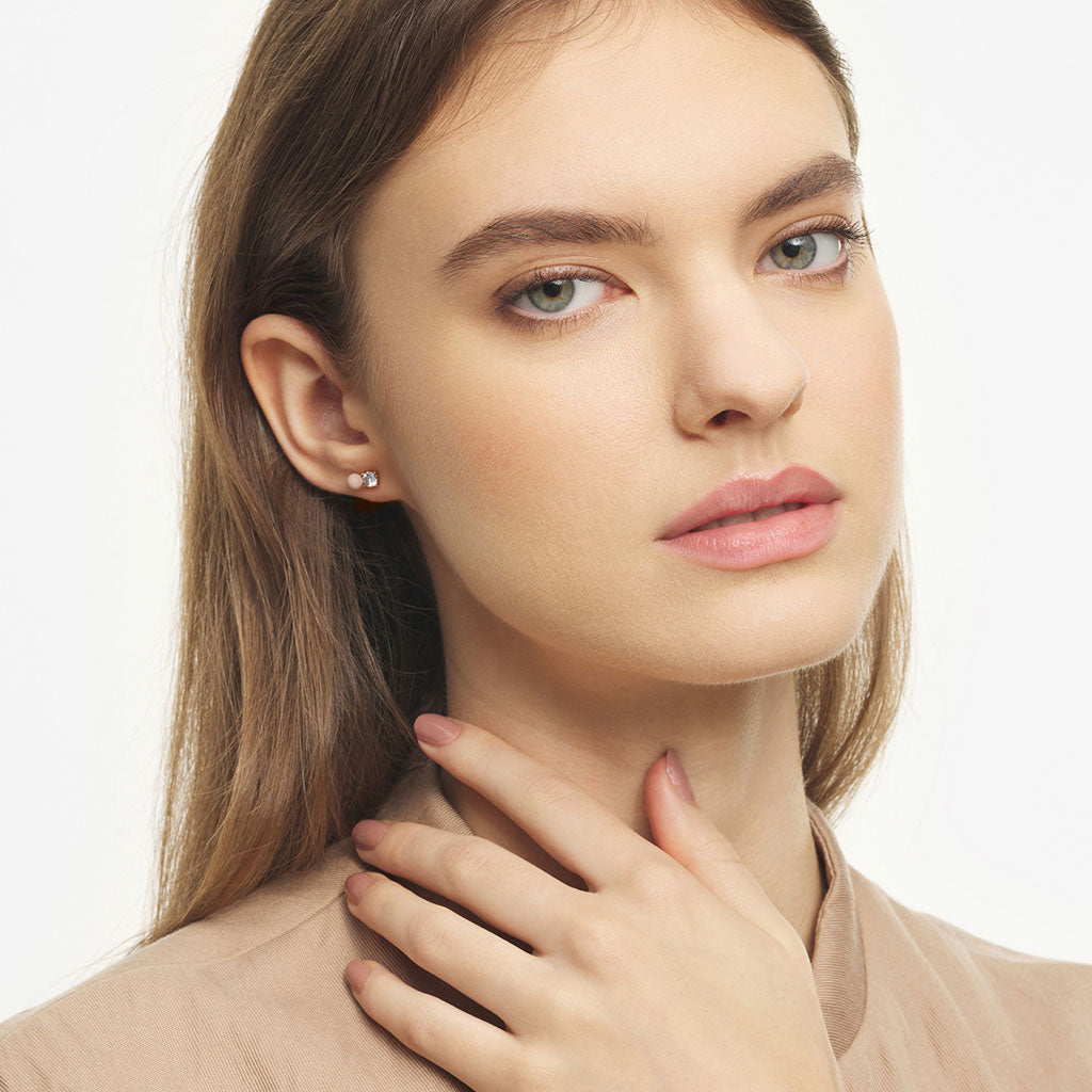 Ørestik - Diamond Eye earring -  Dusty Peach/Crystal - Forgyldt
