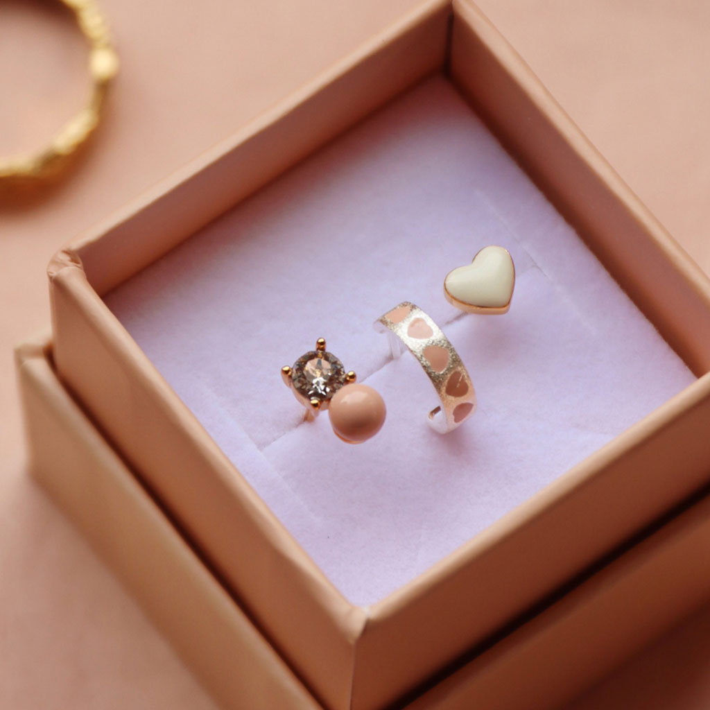 Ørestik - Diamond Eye earring -  Dusty Peach/Crystal - Forgyldt
