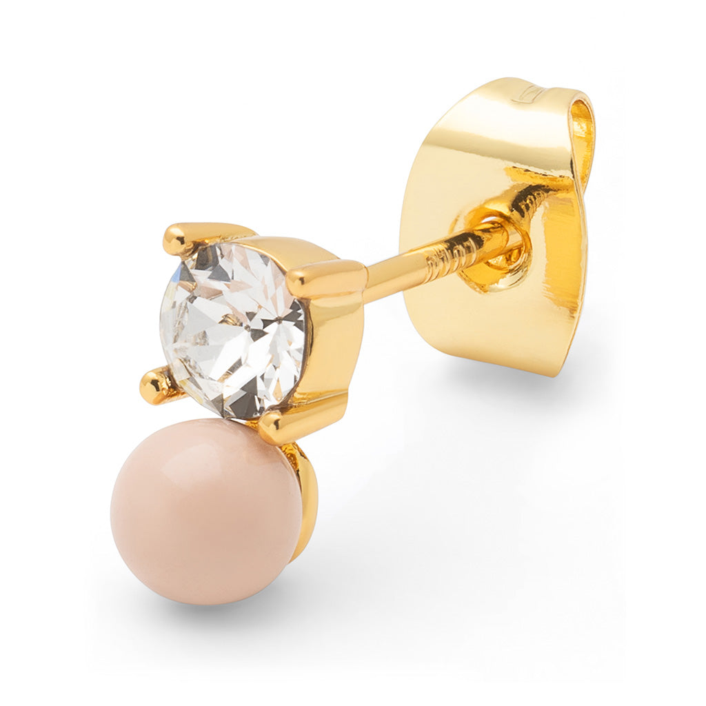 Ørestik - Diamond Eye earring -  Dusty Peach/Crystal - Forgyldt