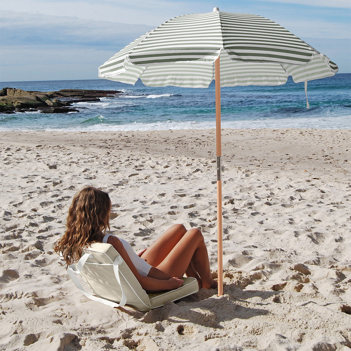 Parasol - LUXE BEACH UMBRELLA SEAGRASS STRIPE