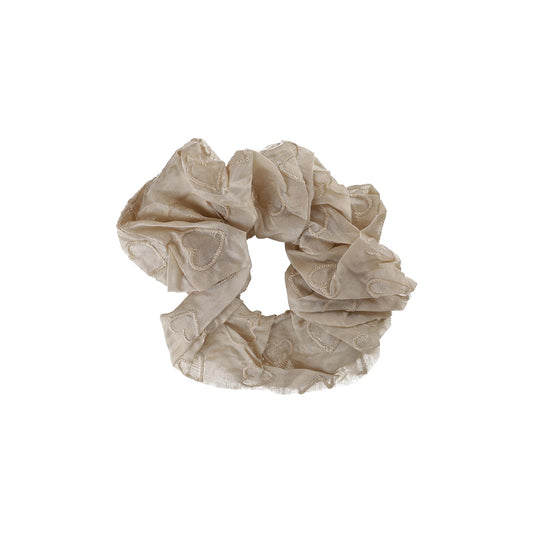 Scrunchie m hjerter beige - Manuella