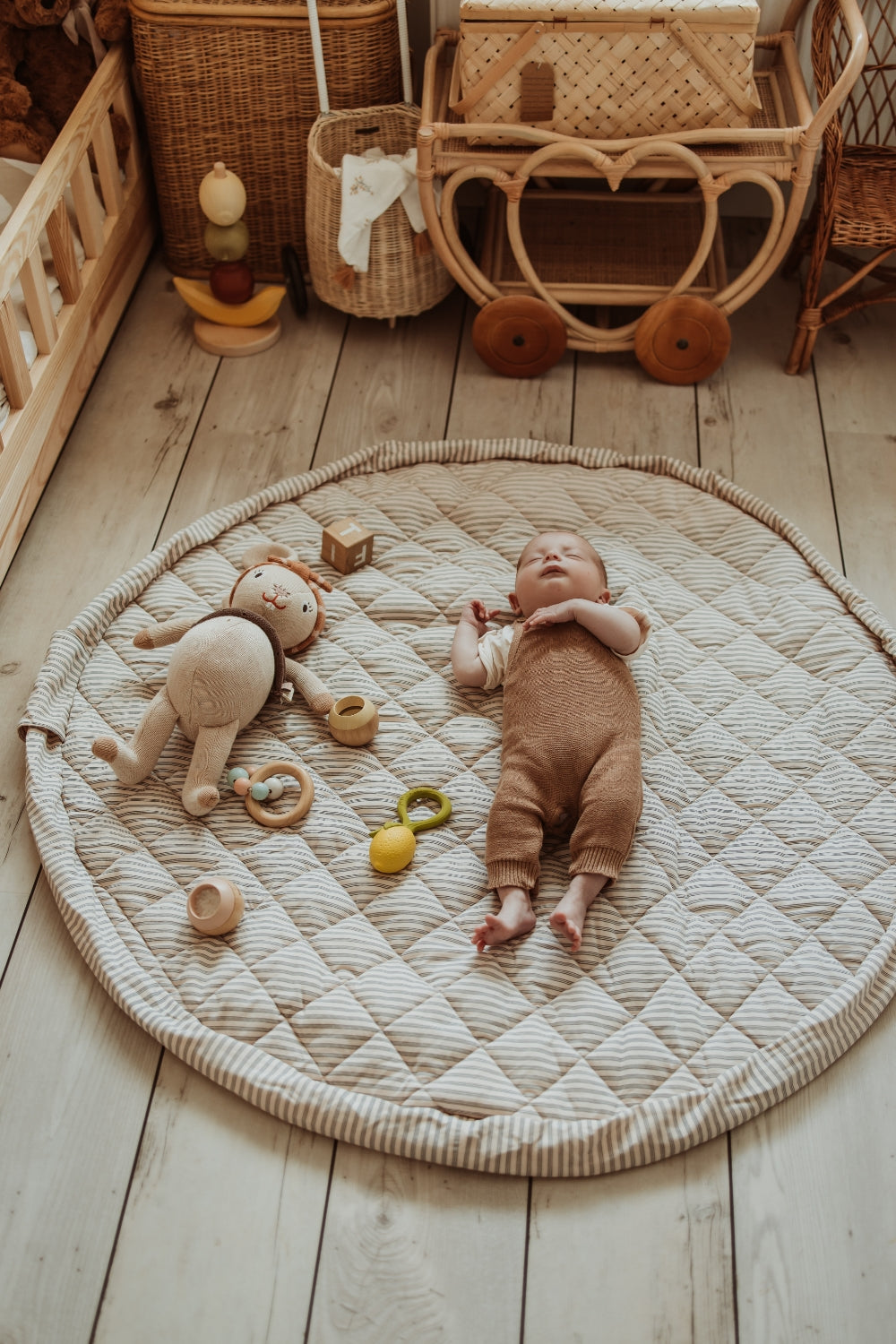 Play & Go baby legetæppe og opbevaring - Blue Stripes Organic