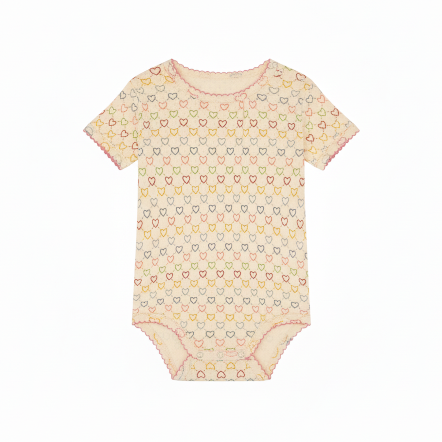 Kortærmet body - Pointelle multi hearts mini
