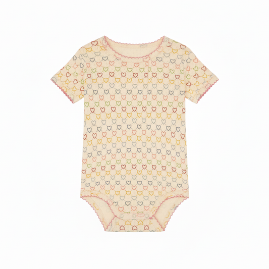 Kortærmet body - Pointelle multi hearts mini
