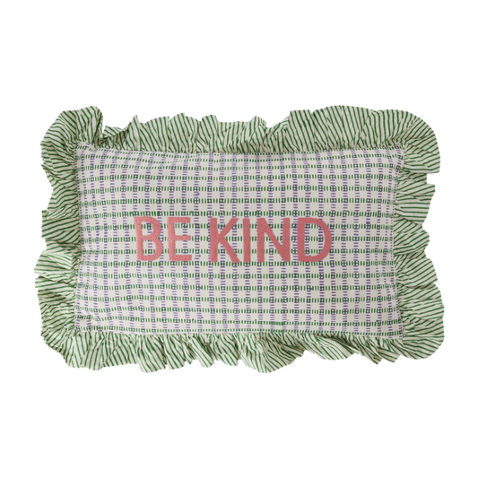 Pude - Square Cotton Cushion - Be Kind - Soft Green