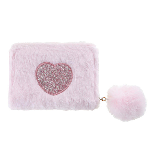 Pung - Fluffy med glimmer hjerte - Rosa
