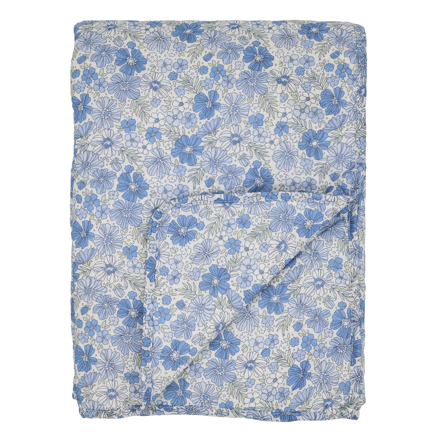 Quilt m. blomstermønster - blå nuancer