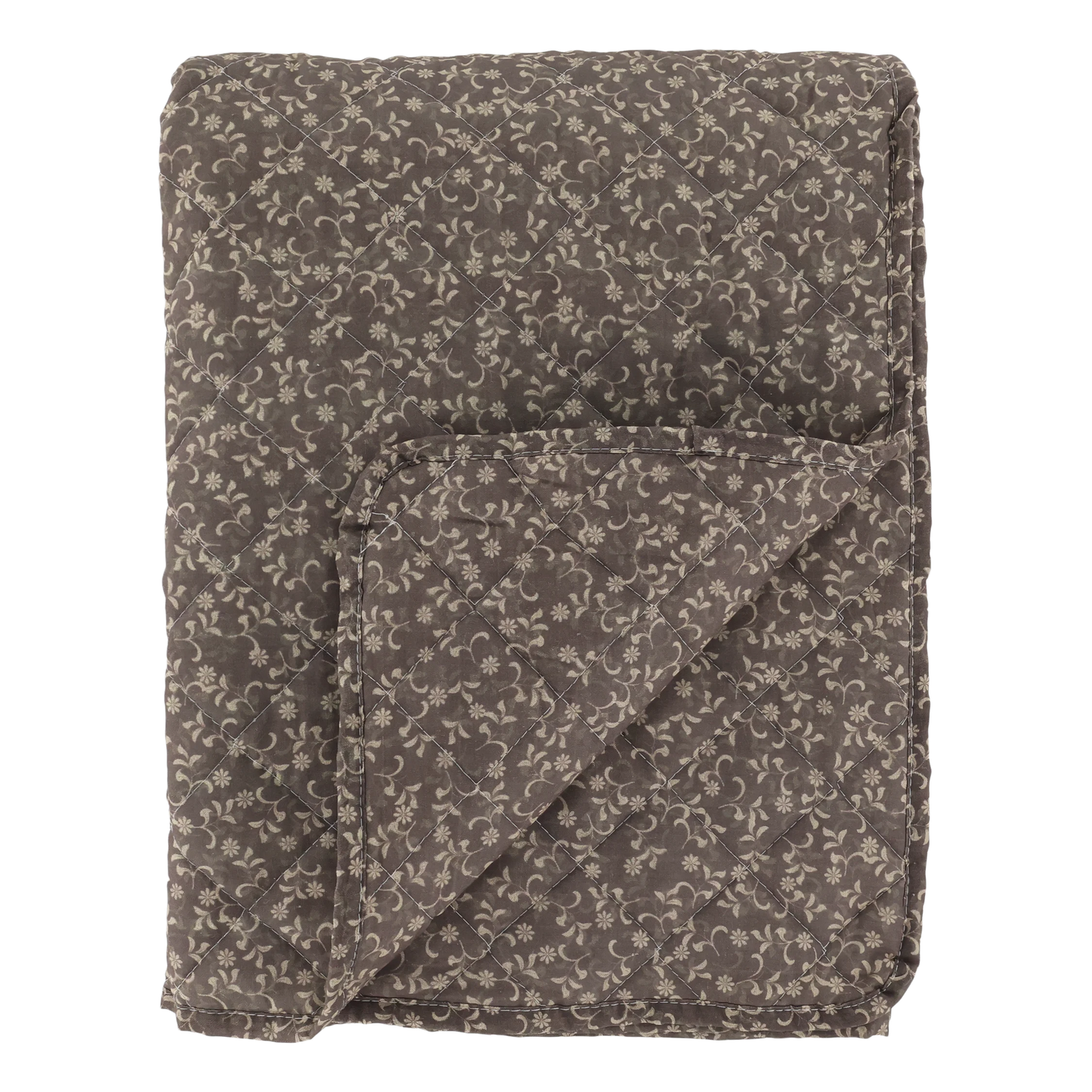 Quilt m. bladmønster - latte og sand
