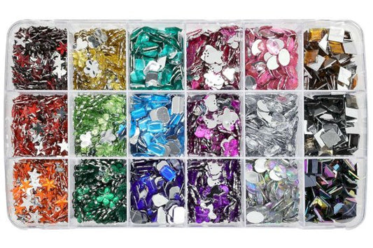 Rhinsten i æske ass. former og farver