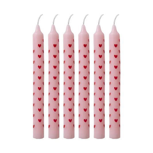 Rice - Lille Paraffinvoks Stearinlys - Lyserød - Heart Print