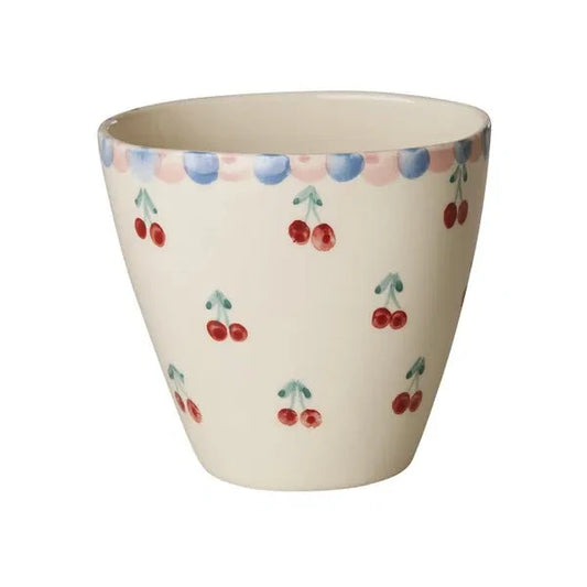 Rice Oval Keramik Kop - Off White - Hand-painted Cherries