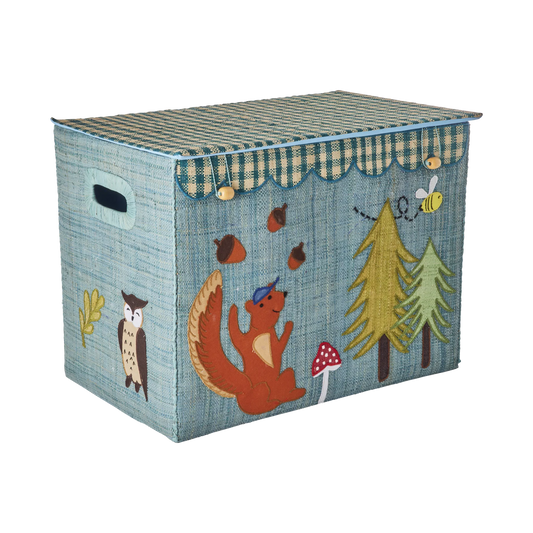 Stor Raffia Opbevaringskurv - Blå - Happy Forest Theme - Sammenklappelig