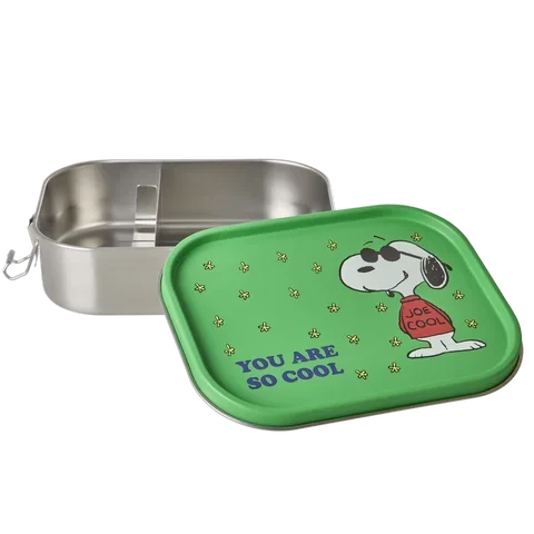 Stor Rustfri Stål Madkasse - Grøn - Snoopy Print - 1400 ml