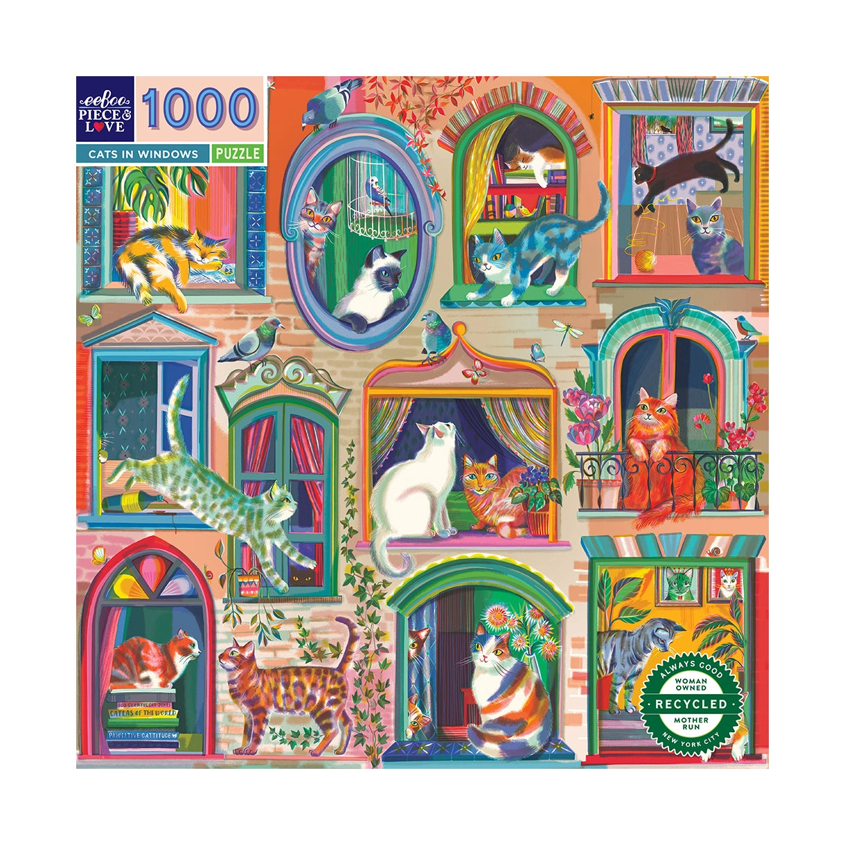 eeBoo - Puslespil 1000 brk - Cats in Window