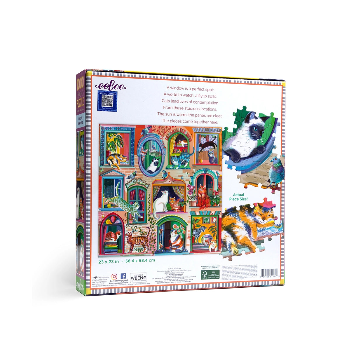 eeBoo - Puslespil 1000 brk - Cats in Window