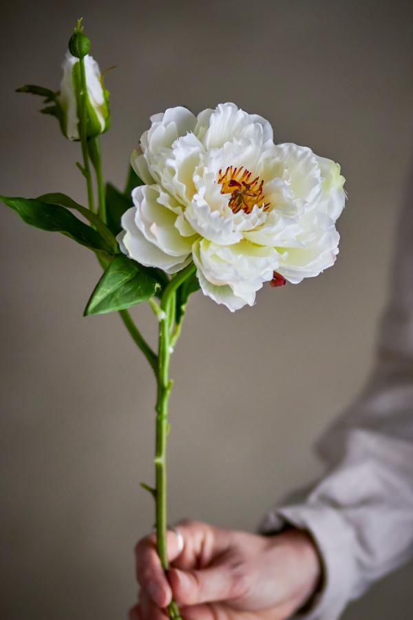 Peony Stilk, Hvid, Kunstig Blomst