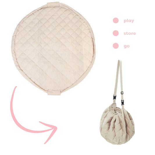 Play & Go baby legetæppe og opbevaring - Blue Stripes Organic