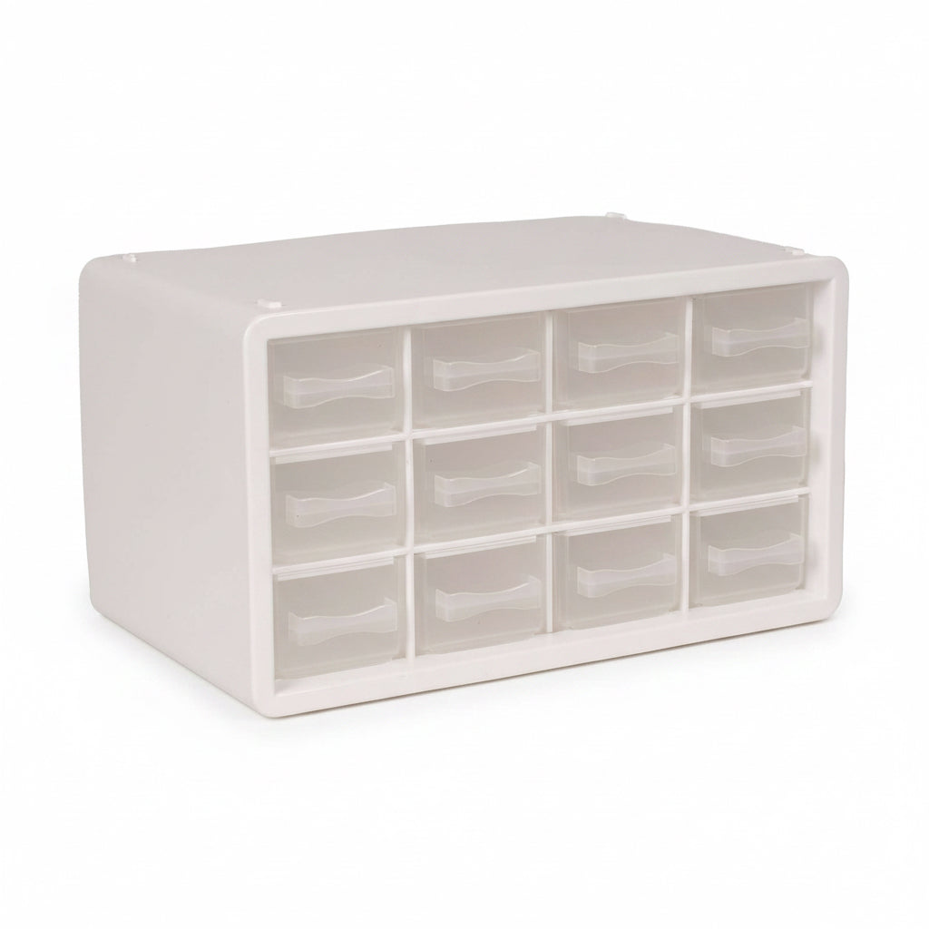 raaco Opbevaringsboks m/12 skuffer - 14,2 x 24,8 x 14,9 cm - hvid