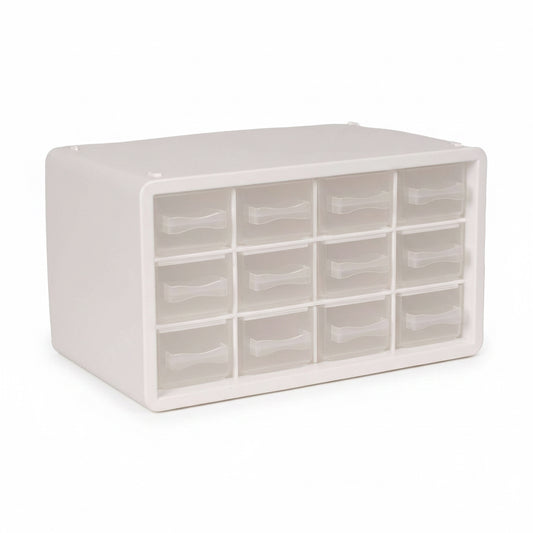 raaco Opbevaringsboks m/12 skuffer - 14,2 x 24,8 x 14,9 cm - hvid