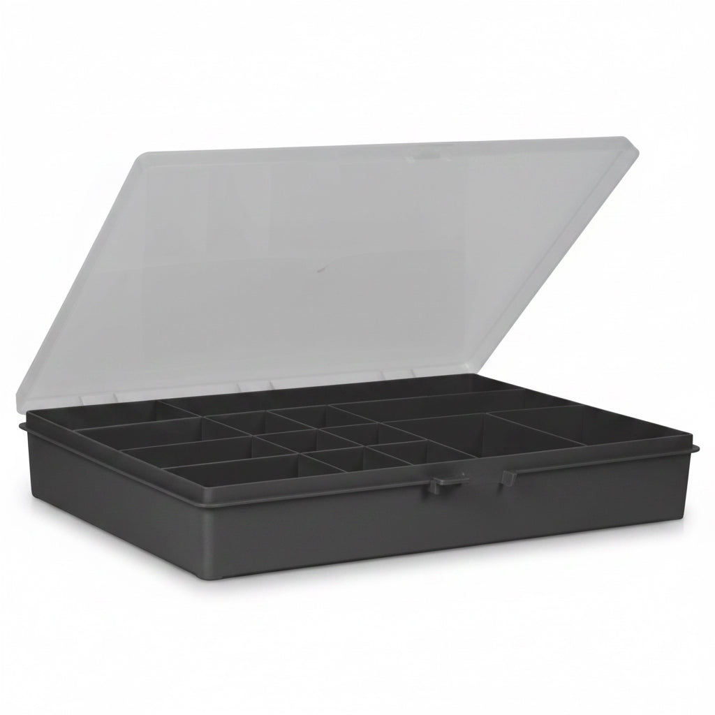 raaco Opbevaringsboks m/14 rum - 5,5 x 33,2 x 25,4 cm - sort