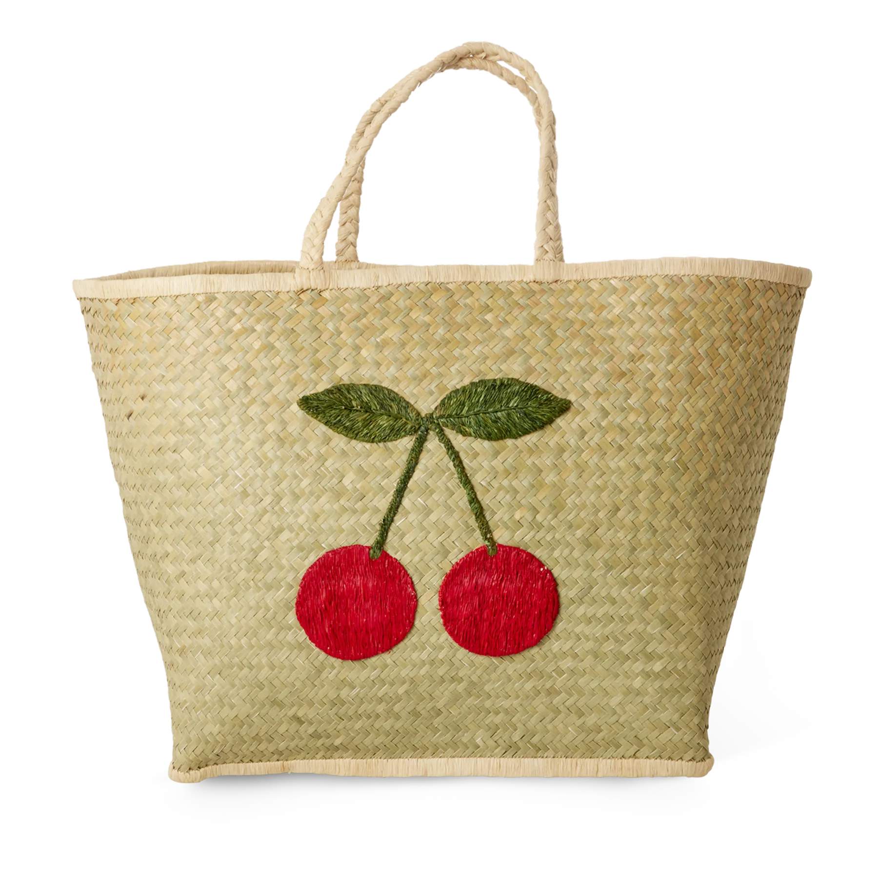 Rice Stor Raffia Taske - Natur - Kirsebær
