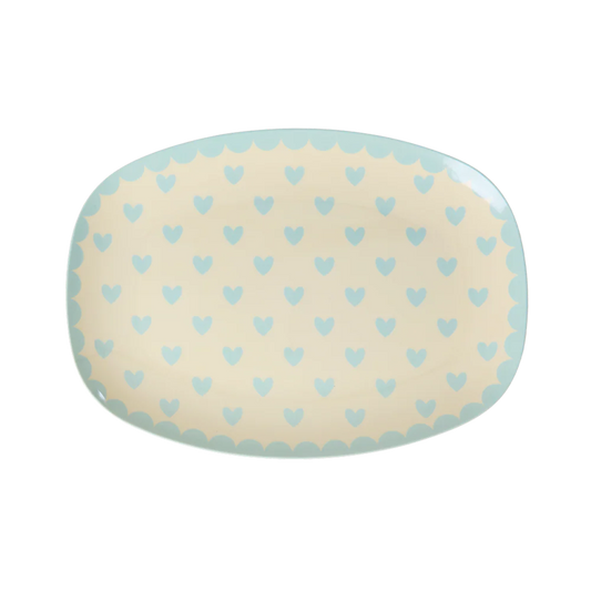 Rice Lille Rektangulær Sidetallerken - Mint - Favorite Hearts Print
