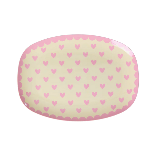 Rice Lille Rektangulær Sidetallerken - pink - Favorite Hearts Print