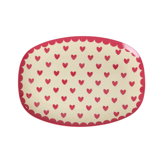 Rice Lille Rektangulær Sidetallerken - Rød - Favorite Hearts Print
